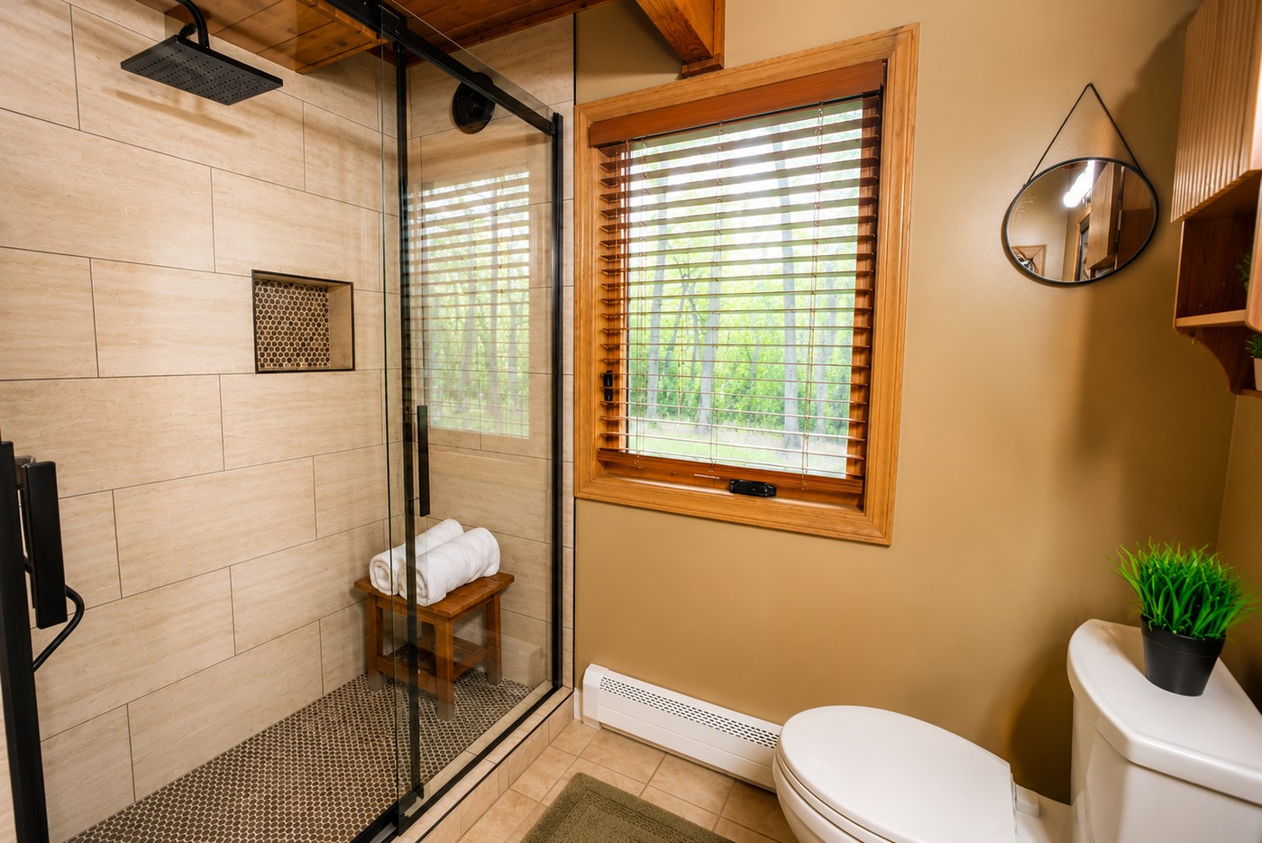 Downstairs bathroom vanity with double sinks